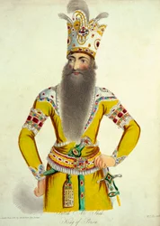 Portret van Fatteh Ali Shah, gegraveerd door William Thomas Fry uit 